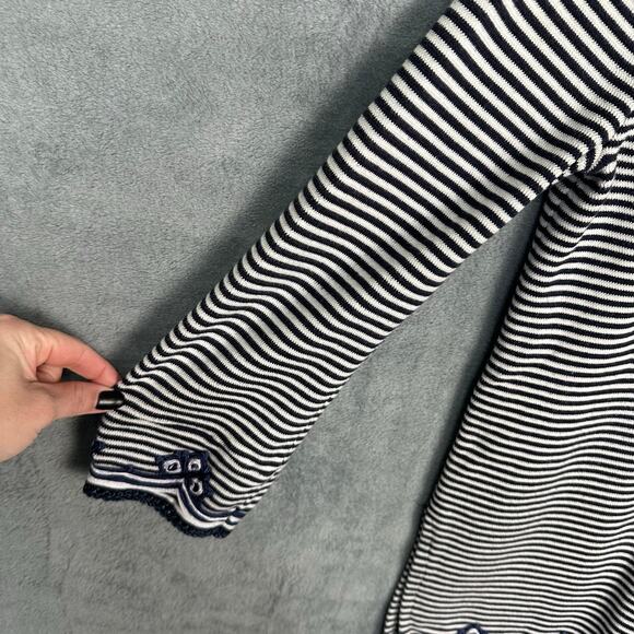 Tory Burch Sweater Womens Medium Navy Striped Embroidered Nautical Coastal Tunic - Picture 4 of 16